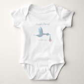 Baby Boy Stork met blauwe lucht en wolken Romper (Voorkant)
