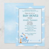 Baby Boy Stork Shower Invitations Kaart (Voorkant / Achterkant)
