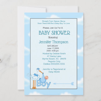 Baby Boy Stork Shower Invitations Kaart