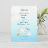 Baby Boy Stork Shower Invitations Kaart (Staand voorkant)