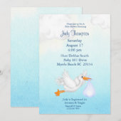 Baby Boy Stork Shower Invitations Kaart (Voorkant / Achterkant)