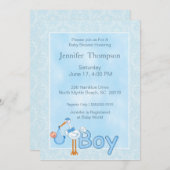 Baby Boy Stork Shower Invitations Kaart (Voorkant / Achterkant)
