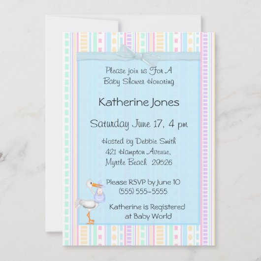 Baby Boy Stork Shower Invitations Kaart (Voorkant)