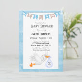 Baby Boy Stork Shower Invitations Kaart (Staand voorkant)