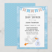 Baby Boy Stork Shower Invitations Kaart (Voorkant / Achterkant)