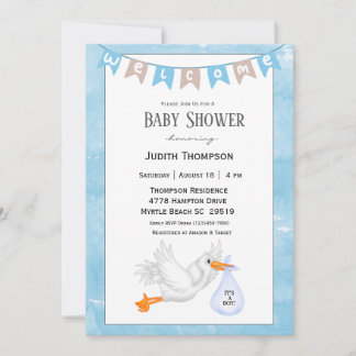 Baby Boy Stork Shower Invitations Kaart