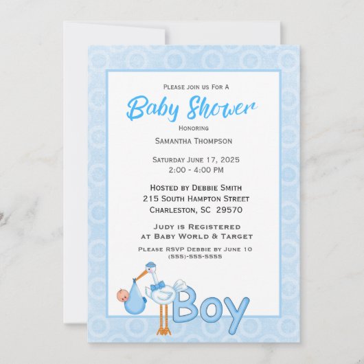 Baby Boy Stork Shower Kaart (Voorkant)