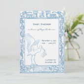 Baby Boy Stork & Uil Border Douche Aankondiging (Staand voorkant)