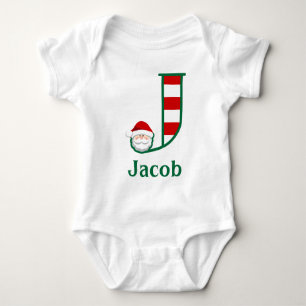 Baby Boy Striped Santa Kerstmis Bodysuit letter J