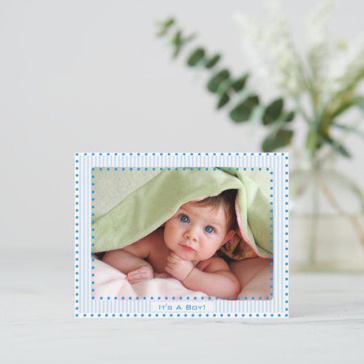 Baby Boy Stripes & Stippen Baby Aankondiging Afbee (Staand voorkant)