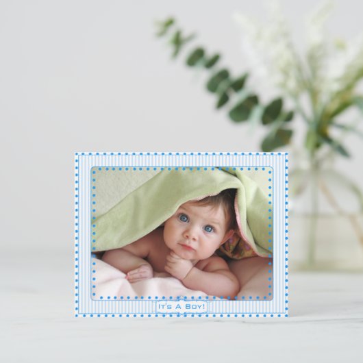 Baby Boy Stripes & Stippen Baby Aankondiging Afbee (Staand voorkant)