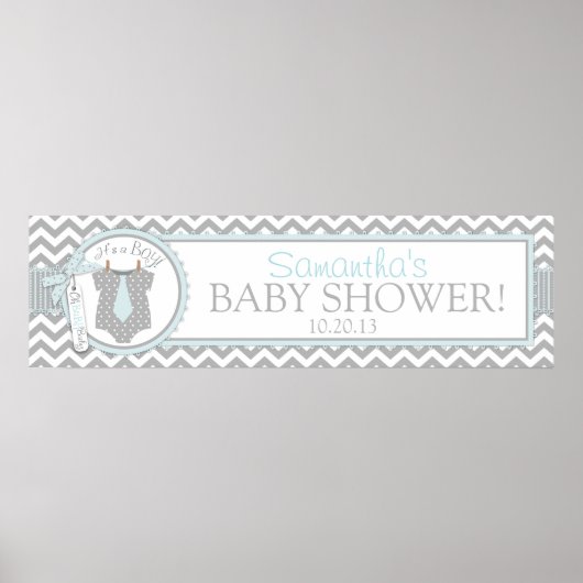Baby Boy Stropdas Chevron Print Baby shower Banner (Voorkant)