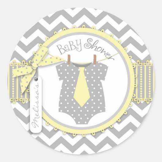 Baby Boy Stropdas Chevron Print Baby shower Ronde Sticker (Voorkant)