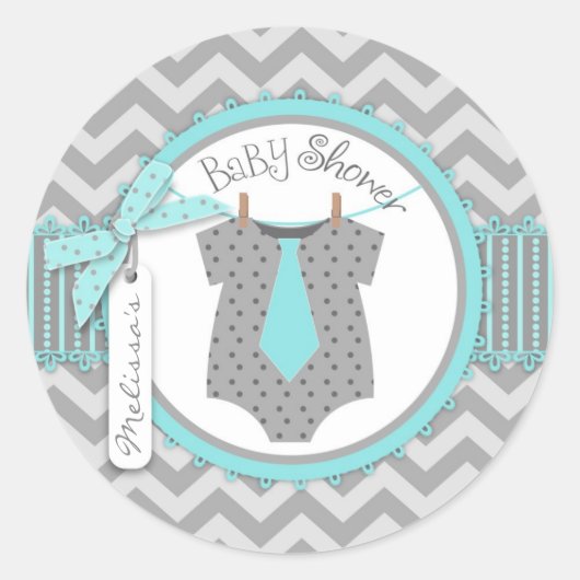 Baby Boy Stropdas Chevron Print Baby shower Ronde Sticker (Voorkant)