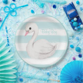 Baby Boy Swan Blue Script Baby shower Papieren Bordje (Feest)