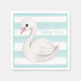 Baby Boy Swan Blue Script Baby shower Servet