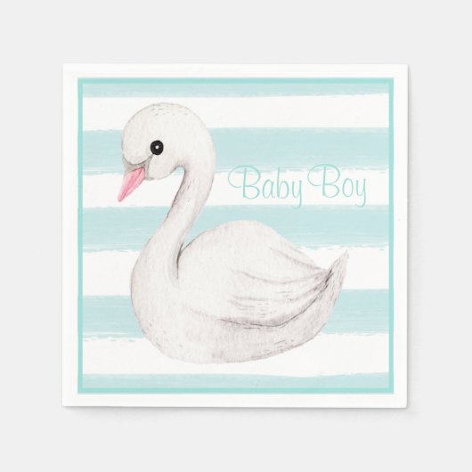 Baby Boy Swan Blue Script Baby shower Servet (Voorkant)