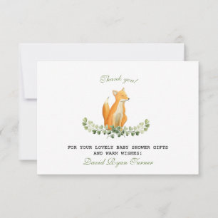Baby Boy Sweet Fox Woodland Baby shower Dank u wel Bedankkaart