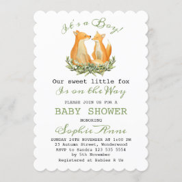 Baby Boy Sweet Fox Woodland Baby shower Kaart