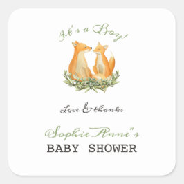 Baby Boy Sweet Fox Woodland Baby shower Vierkante Sticker