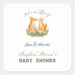 Baby Boy Sweet Fox Woodland Baby shower Vierkante Sticker