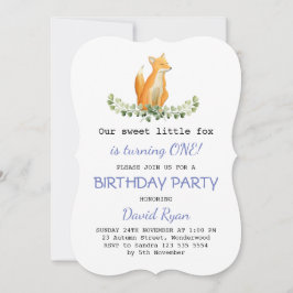 Baby Boy Sweet Fox Woodland Birthday Party Kaart