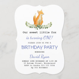 Baby Boy Sweet Fox Woodland Birthday Party Kaart