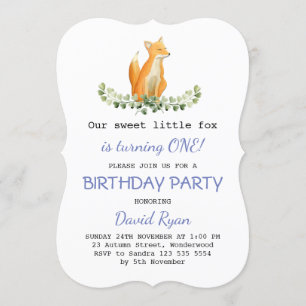 Baby Boy Sweet Fox Woodland Birthday Party Kaart