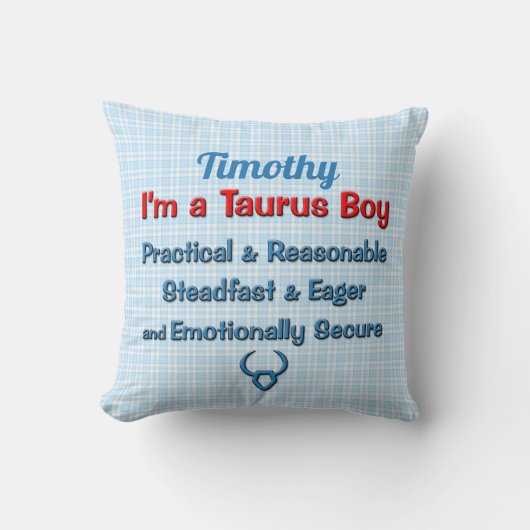 Baby Boy Taurus Zodiac Red en Blue Checks Kussen (Voorkant)
