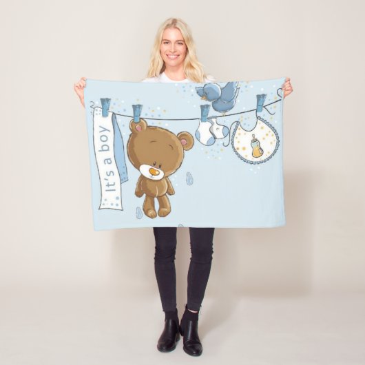 Baby Boy Teddy Bear Baby Blanket Fleece Deken (In situ)