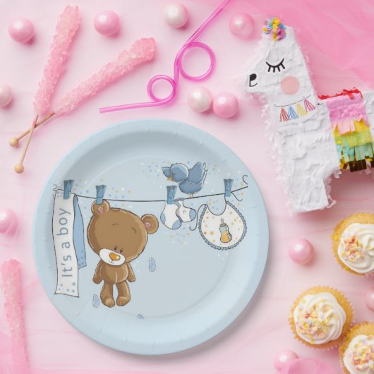 Baby Boy Teddy Bear Baby Papieren Bordje (Feest)