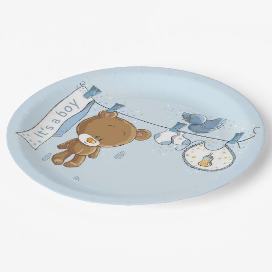 Baby Boy Teddy Bear Baby Papieren Bordje (Gekanteld)