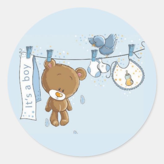 Baby Boy Teddy Bear Baby Ronde Sticker (Voorkant)