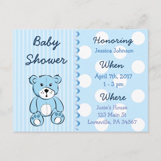 Baby Boy Teddy Bear Baby shower Invitation Uitnodiging Briefkaart (Voorkant)