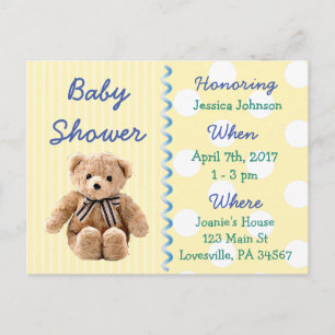 Baby Boy Teddy Bear Baby shower Invitation Uitnodiging Briefkaart