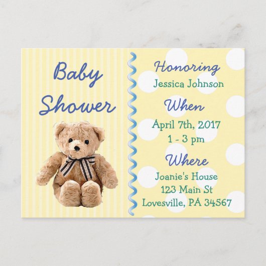 Baby Boy Teddy Bear Baby shower Invitation Uitnodiging Briefkaart (Voorkant)