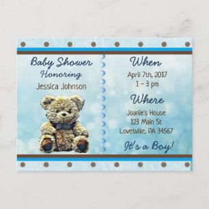 Baby Boy Teddy Bear Baby shower Invitation Uitnodiging Briefkaart