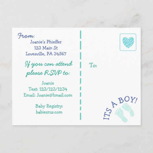 Baby Boy Teddy Bear Baby shower Invitation Uitnodiging Briefkaart (Achterkant)