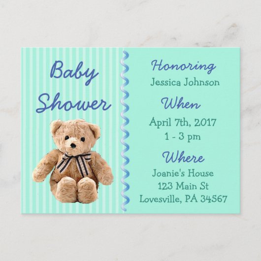 Baby Boy Teddy Bear Baby shower Invitation Uitnodiging Briefkaart (Voorkant)