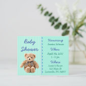 Baby Boy Teddy Bear Baby shower Invitation Uitnodiging Briefkaart (Staand voorkant)