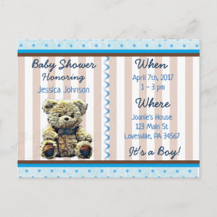 Baby Boy Teddy Bear Baby shower Invitation Uitnodiging Briefkaart