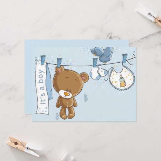 Baby Boy Teddy Bear Baby Sierkussen Kaart (Voorkant / Achterkant in situ)