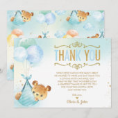 Baby Boy Teddy Bear Balloons Baby shower Sprinkle Bedankkaart (Voorkant / Achterkant)