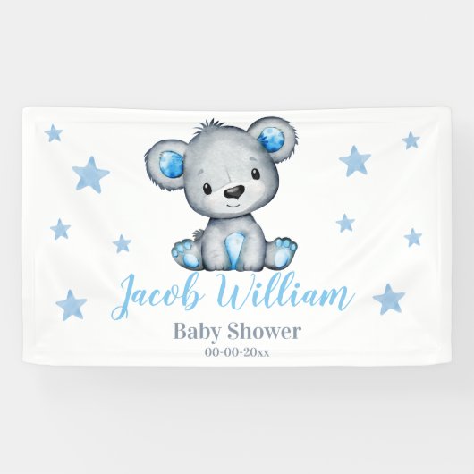 Baby Boy Teddy Bear Banner Sign Backdrop (Horizontaal)