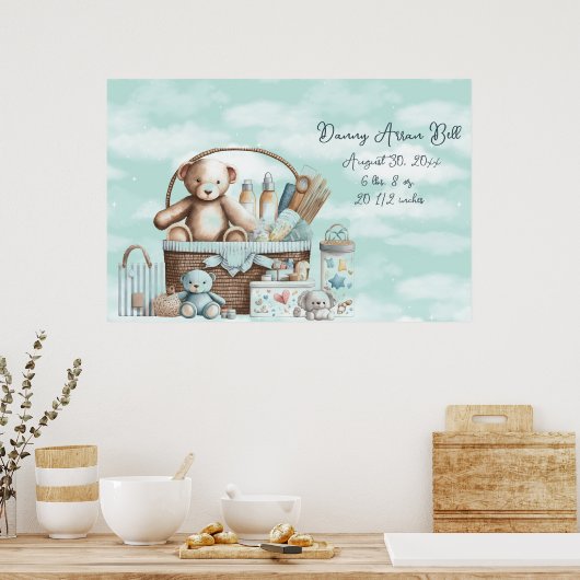 Baby Boy Teddy Bear Basket of Toys Poster (Keuken)