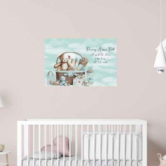 Baby Boy Teddy Bear Basket of Toys Poster (Kinderkamer 2)