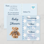 Baby Boy Teddy Bear Blauw Baby shower Uitnodiging (Voorkant / Achterkant)
