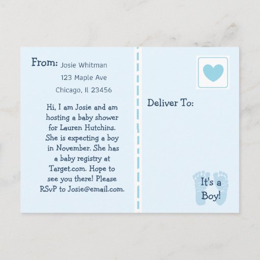 Baby Boy Teddy Bear Blauw Baby shower Uitnodiging (Achterkant)