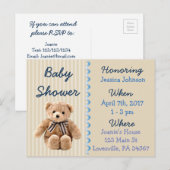 Baby Boy Teddy Bear Blauw Baby shower Uitnodiging (Voorkant / Achterkant)