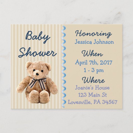 Baby Boy Teddy Bear Blauw Baby shower Uitnodiging (Voorkant)